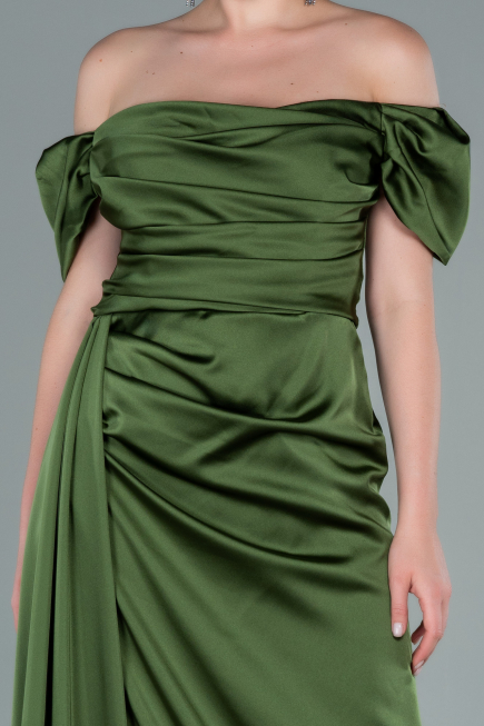 Oil Green Long Satin Engagement Dress ABU1606
