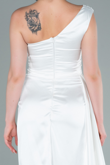 White Long Satin Prom Gown ABU2173