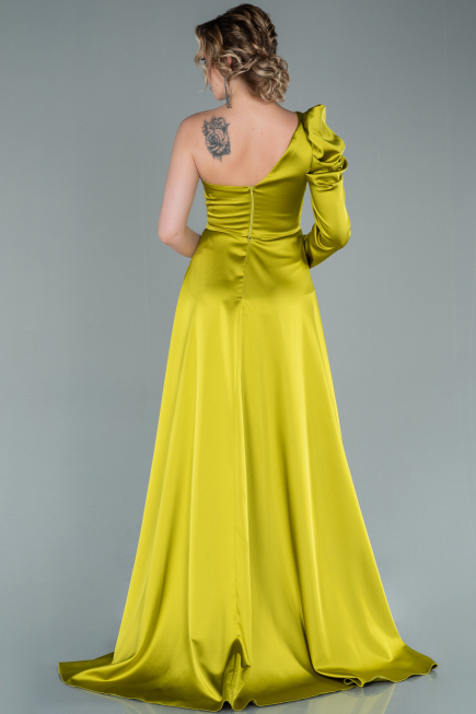 Pistachio Green Long Satin Evening Dress ABU1715
