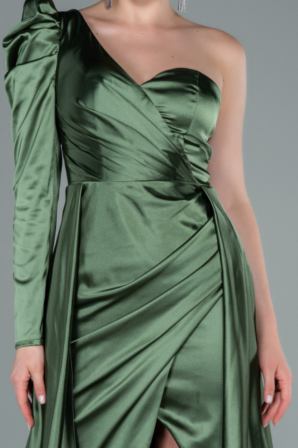 Olive Drab Long Satin Evening Dress ABU1715