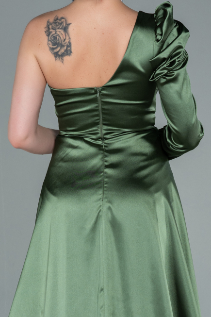 Olive Drab Long Satin Evening Dress ABU1715
