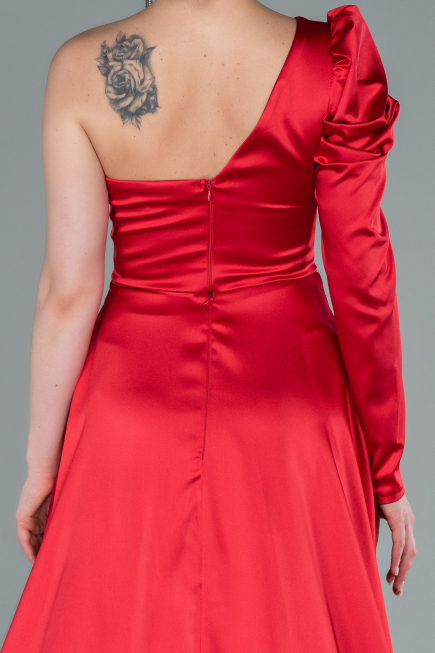 Red Long Satin Evening Dress ABU1715