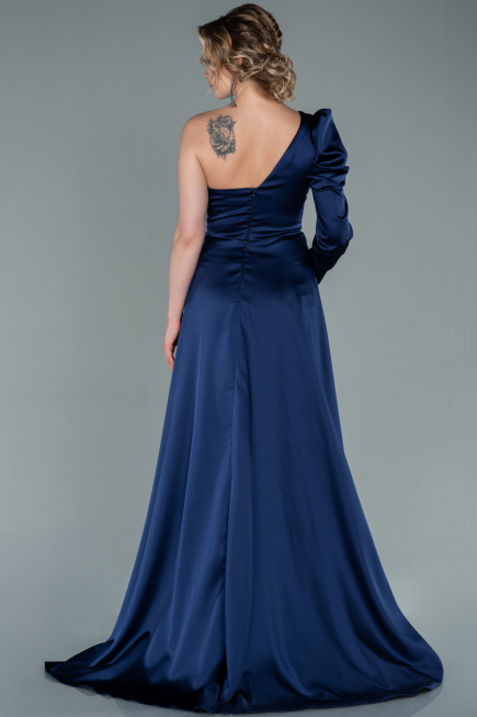 Navy Blue Long Satin Evening Dress ABU1715