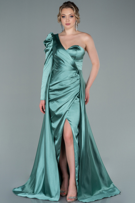 Mint Long Satin Evening Dress ABU1715