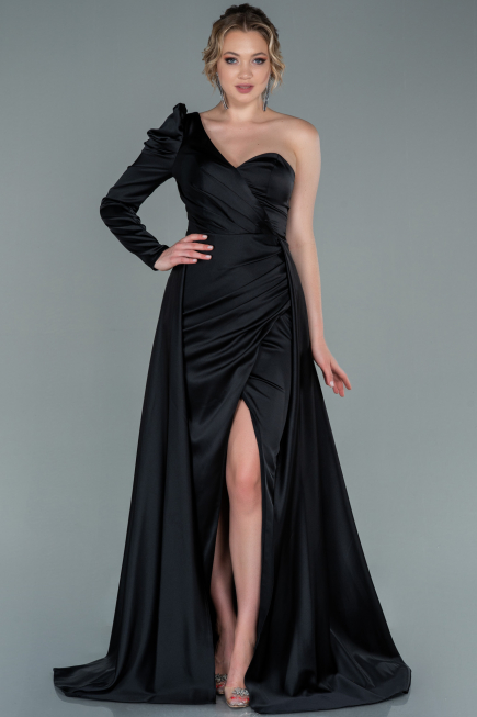 Black Long Satin Evening Dress ABU1715