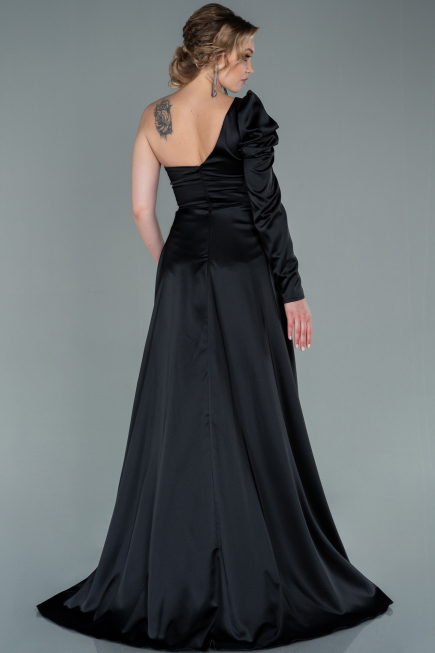 Black Long Satin Evening Dress ABU1715