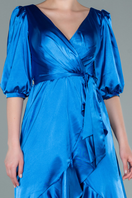 Midi Sax Blue Satin Invitation Dress ABK1409