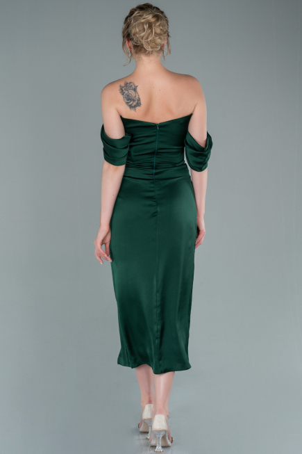 Midi Emerald Green Satin Invitation Dress ABK1404