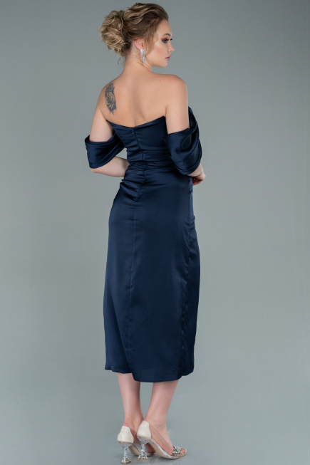 Midi Navy Blue Satin Invitation Dress ABK1404