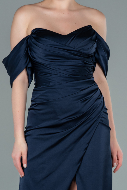 Midi Navy Blue Satin Invitation Dress ABK1404