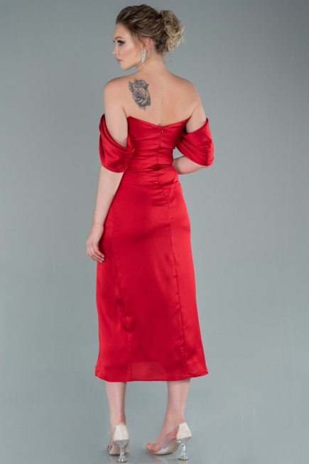 Midi Red Satin Invitation Dress ABK1404