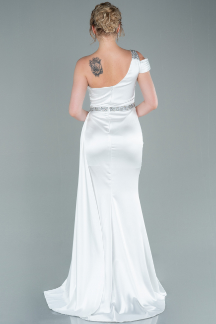 Long White Satin Evening Dress ABU2363