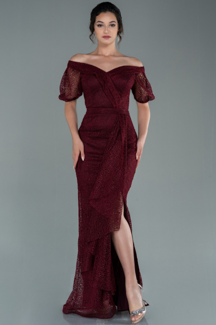 Long Burgundy Dantelle Evening Dress ABU2427