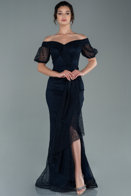 Long Navy Blue Dantelle Evening Dress ABU2427