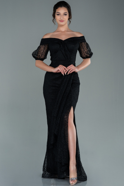 Long Black Dantelle Evening Dress ABU2427