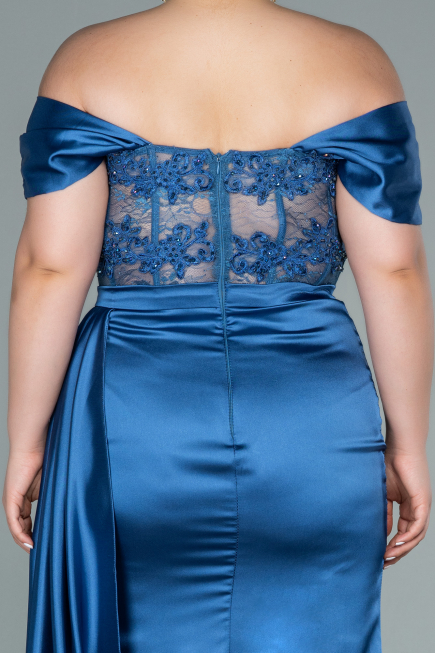 Long Indigo Satin Plus Size Evening Dress ABU2371