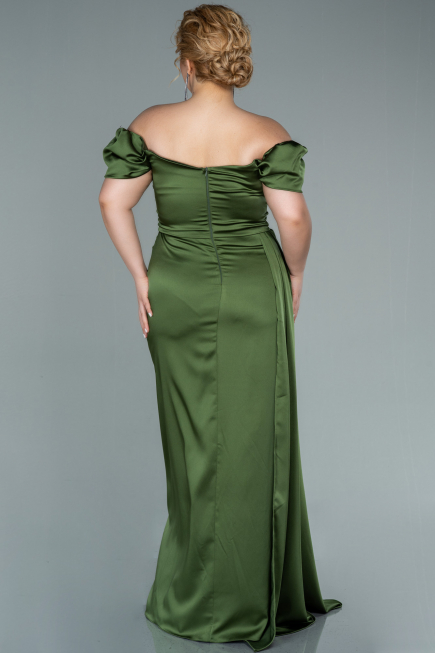 Oil Green Long Satin Plus Size Evening Dress ABU1626