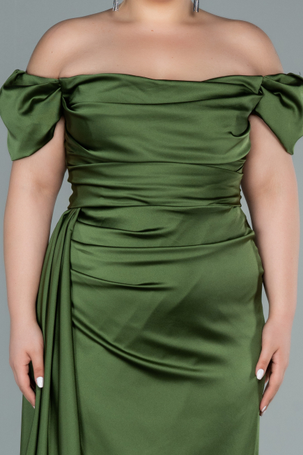 Oil Green Long Satin Plus Size Evening Dress ABU1626