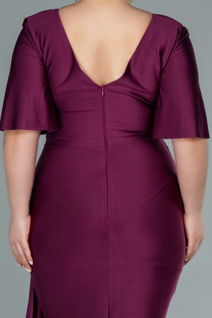 Long Cherry Colored Plus Size Evening Dress ABU2441