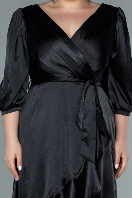 Midi Black Satin Plus Size Evening Dress ABK1410
