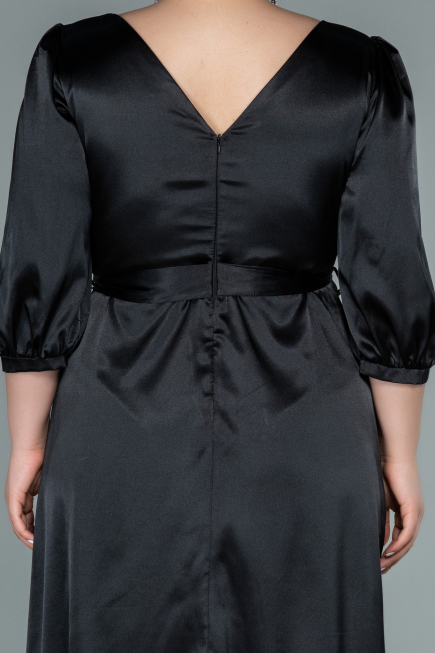Midi Black Satin Plus Size Evening Dress ABK1410