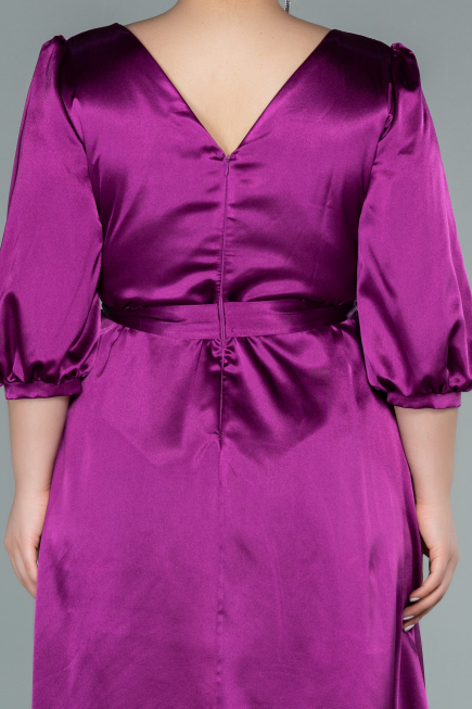 Midi Cherry Colored Satin Plus Size Evening Dress ABK1410
