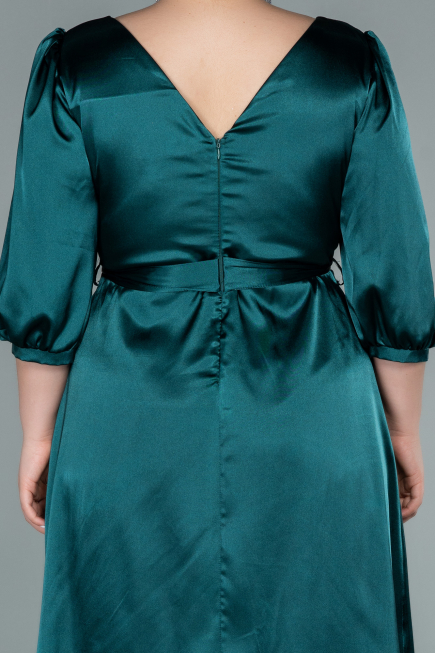Midi Emerald Green Satin Plus Size Evening Dress ABK1410