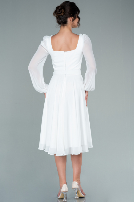 Midi White Chiffon Invitation Dress ABK1441