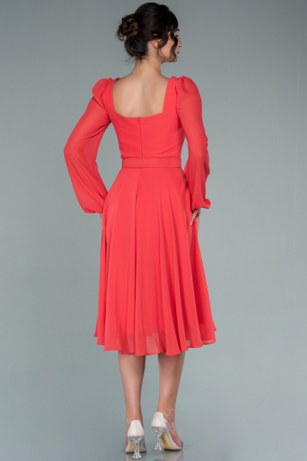 Midi Coral Chiffon Invitation Dress ABK1441