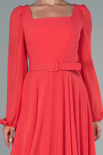Midi Coral Chiffon Invitation Dress ABK1441