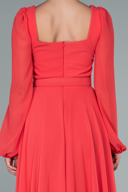 Midi Coral Chiffon Invitation Dress ABK1441