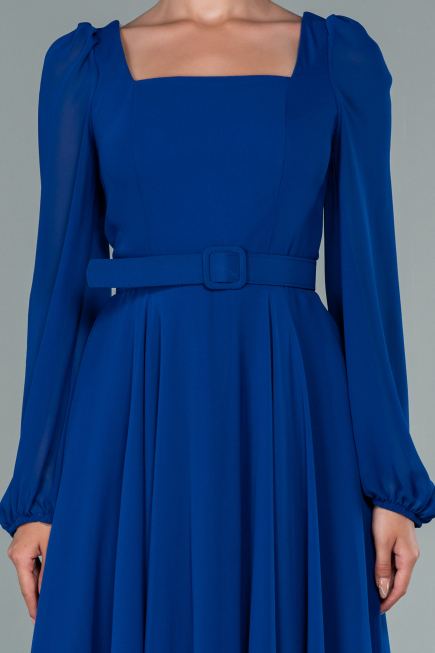 Midi Sax Blue Chiffon Invitation Dress ABK1441