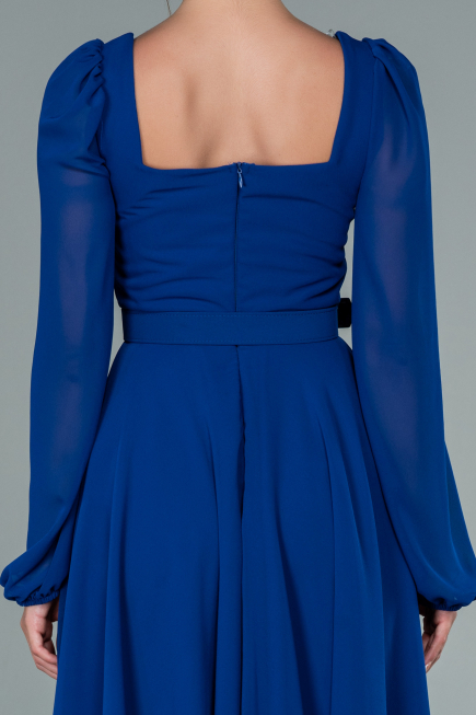 Midi Sax Blue Chiffon Invitation Dress ABK1441