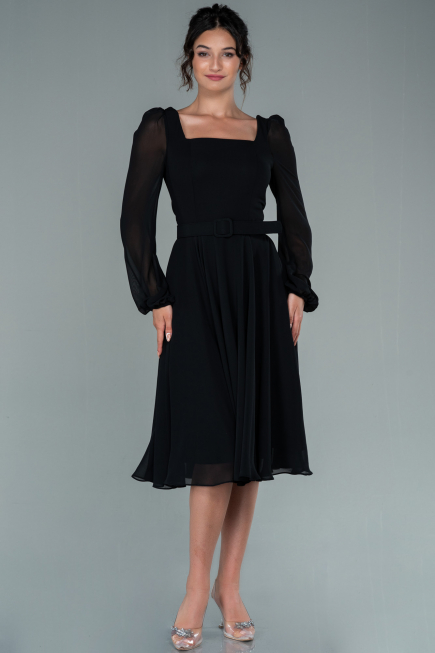 Midi Black Chiffon Invitation Dress ABK1441