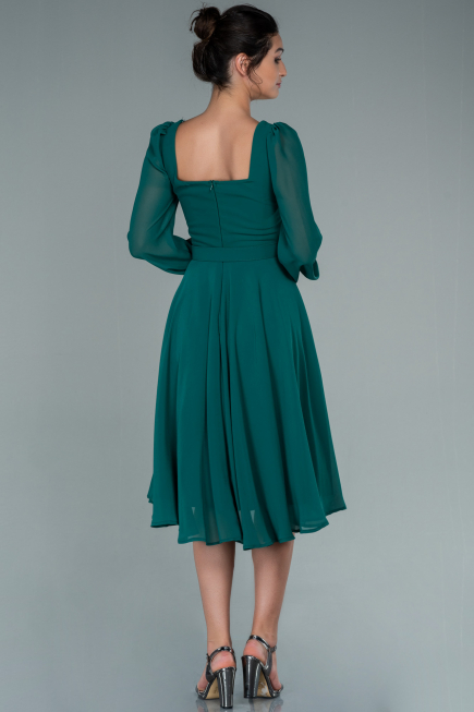 Midi Emerald Green Chiffon Invitation Dress ABK1441