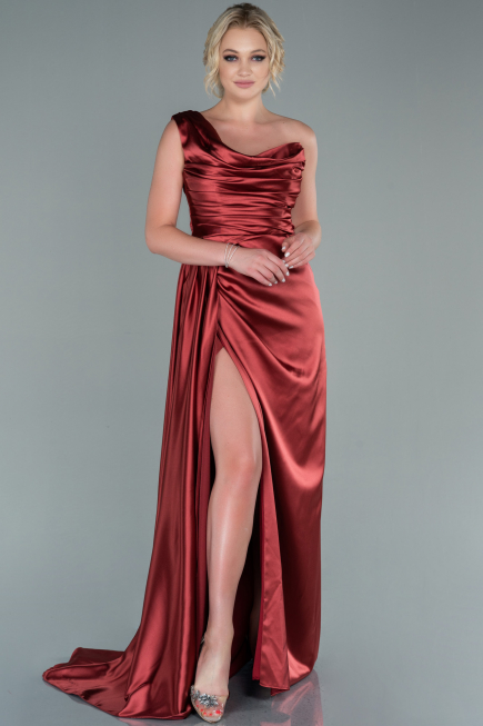 Light Brown Long Satin Prom Gown ABU2173