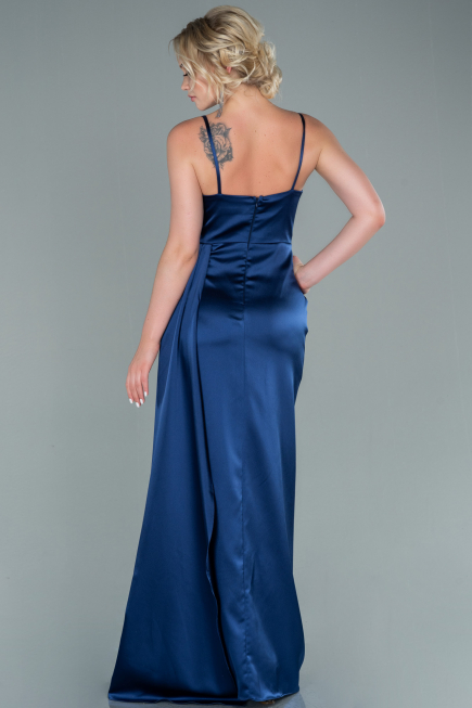 Long Navy Blue Satin Evening Dress ABU2477