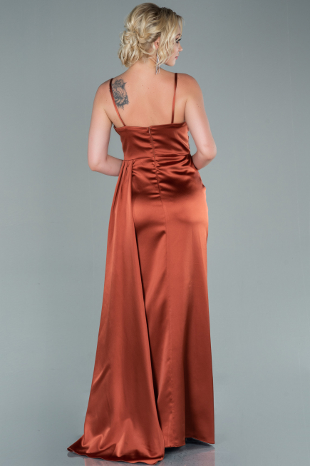 Long Light Brown Satin Evening Dress ABU2477