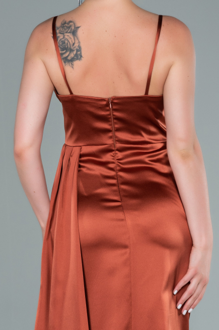Long Light Brown Satin Evening Dress ABU2477