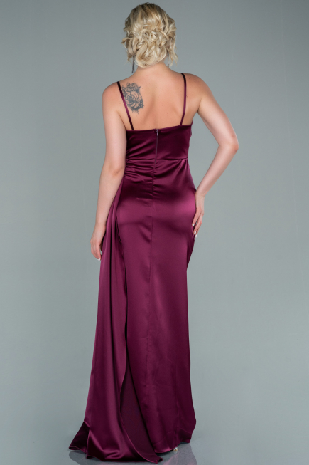 Long Cherry Colored Satin Evening Dress ABU2477