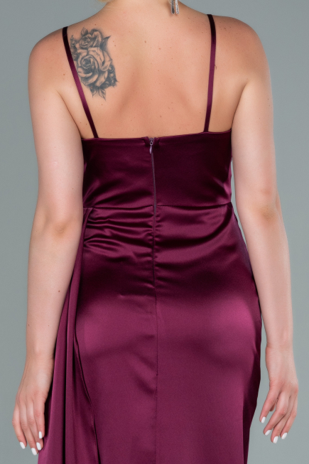 Long Cherry Colored Satin Evening Dress ABU2477