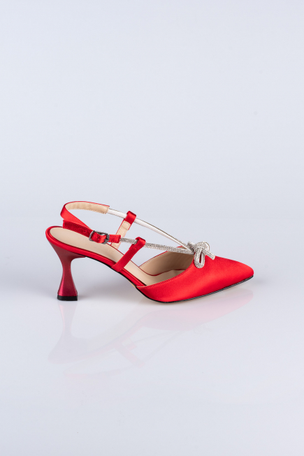 Red Satin Evening Shoe AB1084