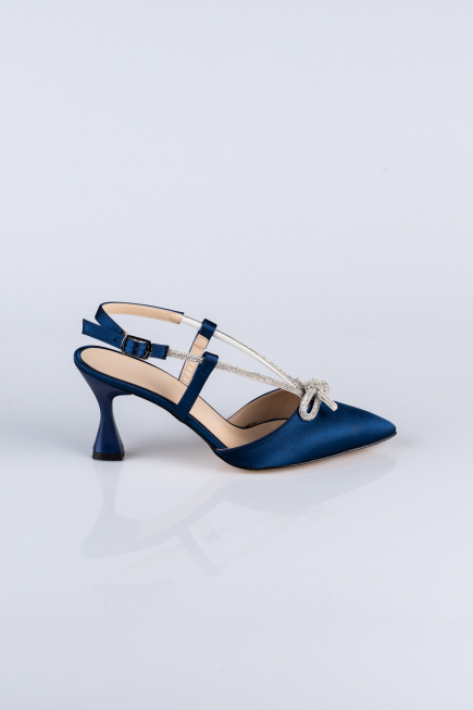 Navy Blue Satin Evening Shoe AB1084