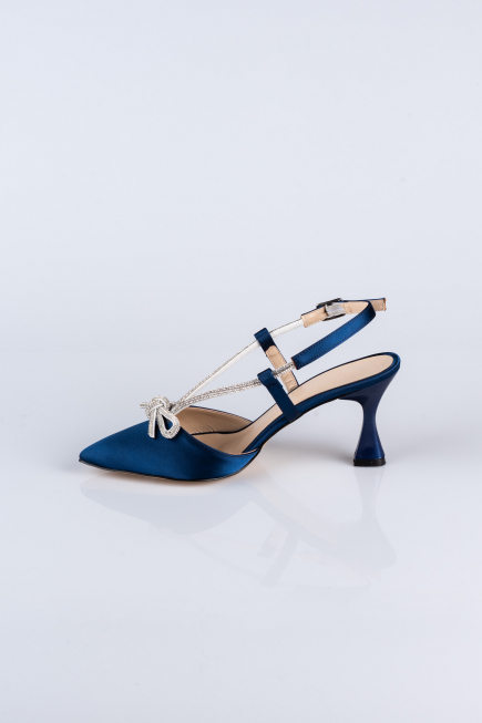 Navy Blue Satin Evening Shoe AB1084