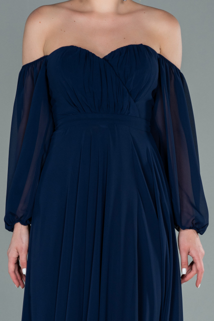 Long Navy Blue Chiffon Prom Gown ABU2457