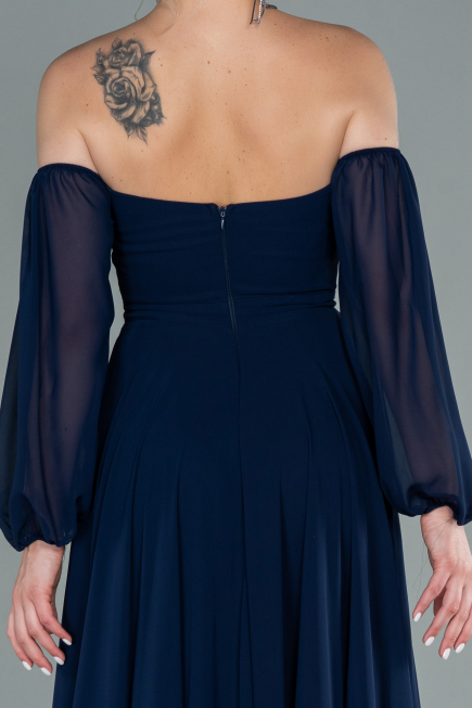Long Navy Blue Chiffon Prom Gown ABU2457