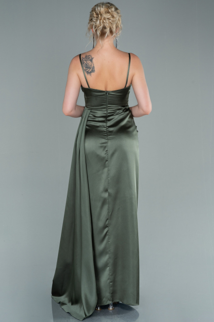 Long Olive Drab Satin Evening Dress ABU2477