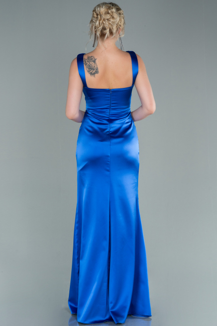 Long Sax Blue Satin Prom Gown ABU2479