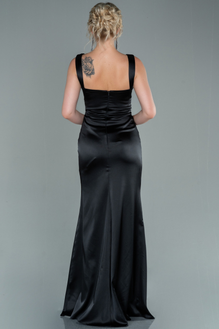 Long Black Satin Prom Gown ABU2479
