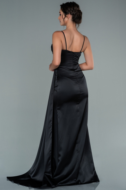 Long Black Satin Engagement Dress ABU2495